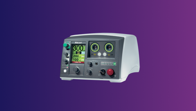 An image of the PUREPOINT Laser System next to the image of the 27 Gauge VEKTOR Articulating Illuminated Laser Probe. The two devices appear side by side on a purple background.